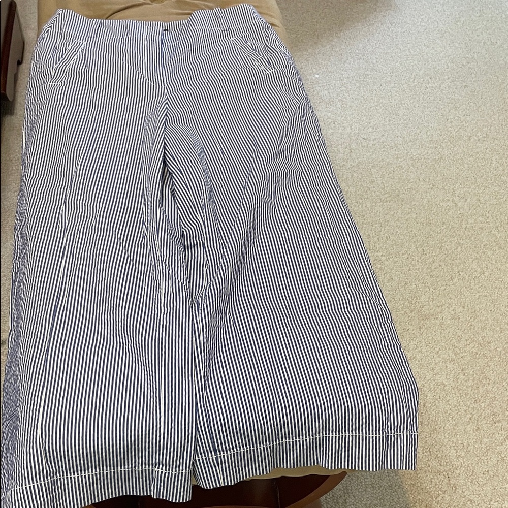 LOFT Navy & White Pinstripe Wide-Leg Pants